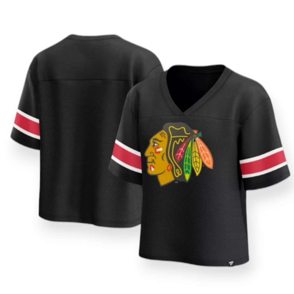 NHL Chicago Blackhawks Hockey Women's Size XL Mesh Black V-Neck T-Shirt